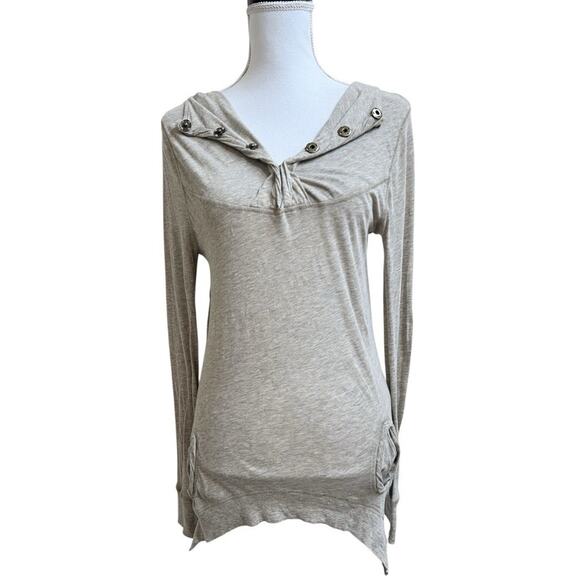 AllSaints Women's Reba Hoody NEW Long Slv T Shirt Buttons Cotton Knit UK 10 US 6 - Picture 1 of 9
